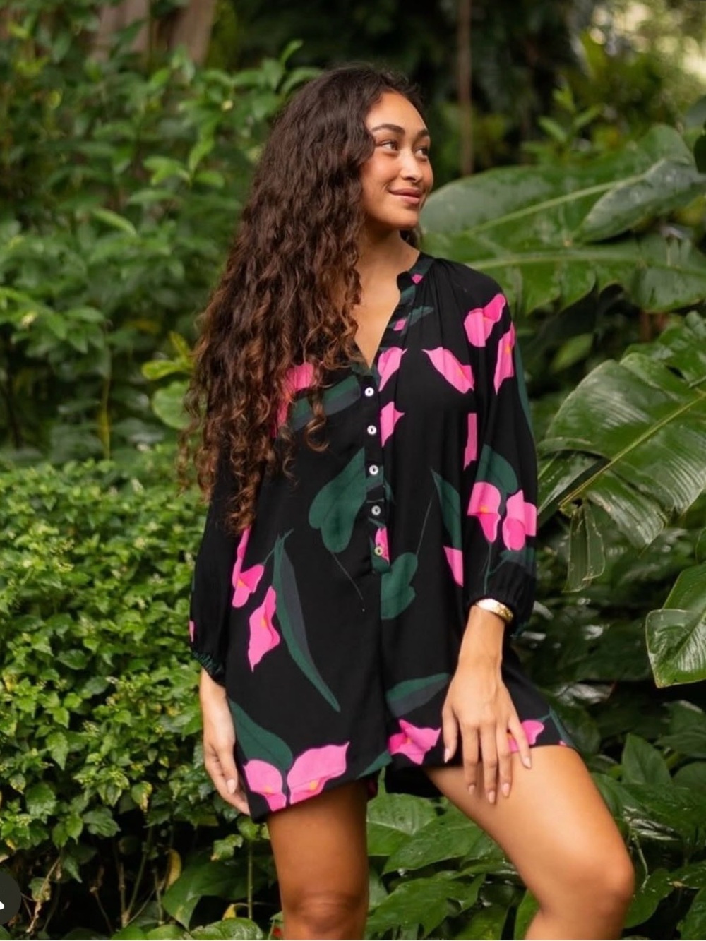 Ava Sky Memphis Romper in Ivy Plumeria Lei